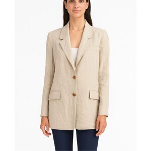 Flat White Linen Blazer Jacket Beige Minimalist 2 Button Large